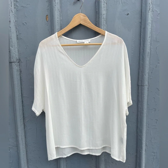 MELISSA NEPTON sheer  white V neck blouse loose fit, size Large - Picture 1 of 6